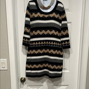 Pink Rose Black and Tan Striped Mini Dress Size Large